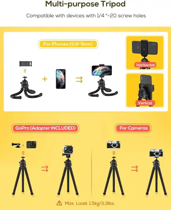 Jmary MT25 Flexible octopus Tripod for Phone Camera stand with Phone Clip Mount Travel Tripod Mini Tripod Stand for gopro vlog